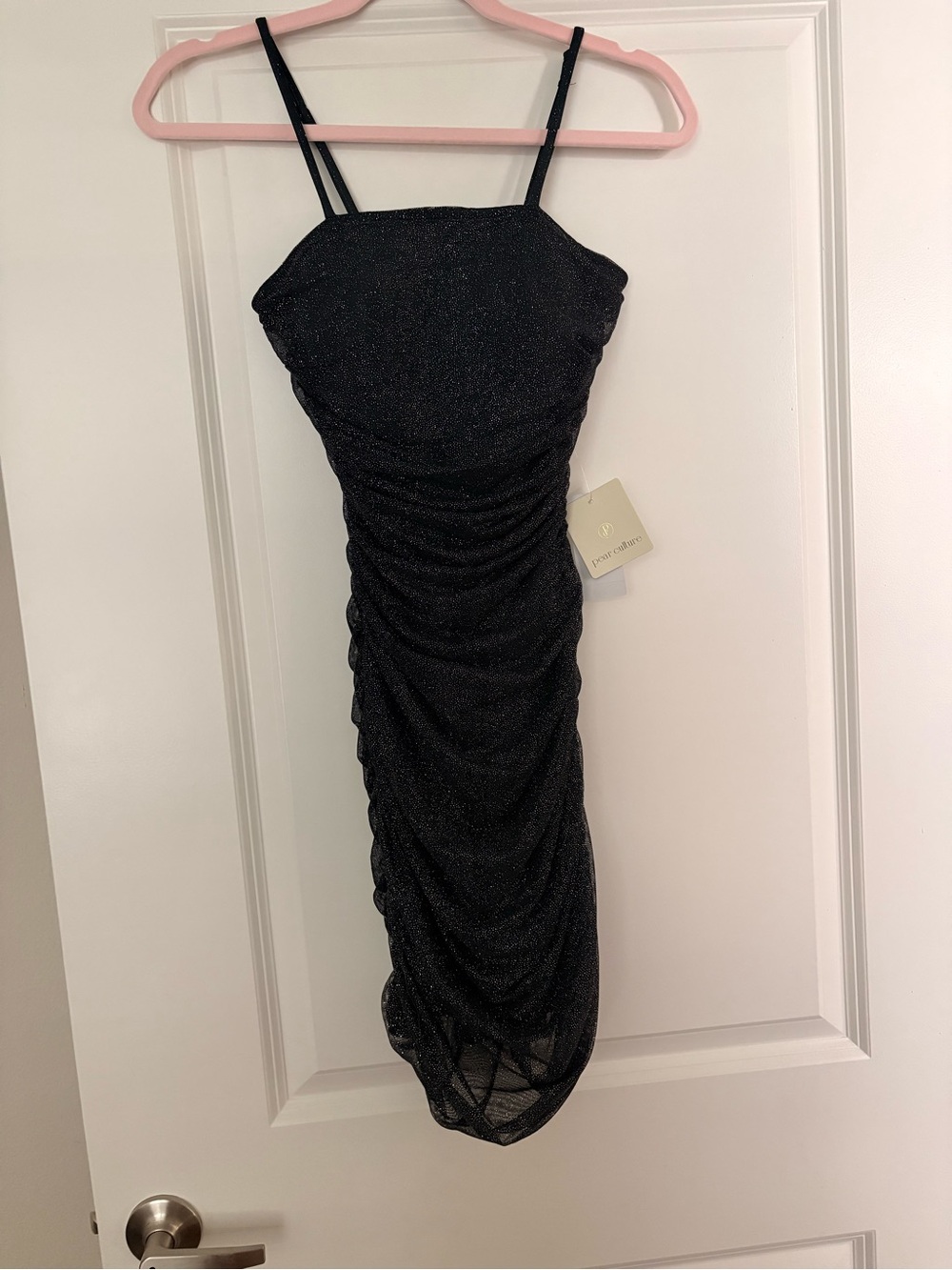 Black Sparkle Ruched Midi Slip Dress